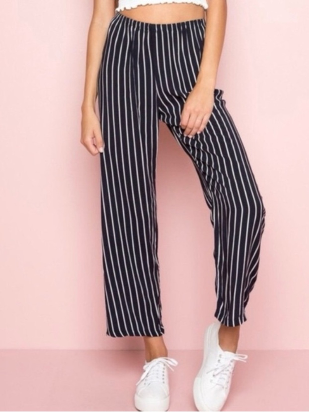Brandy Melville Striped Frankie Soft Pants Navy Blue White One Size